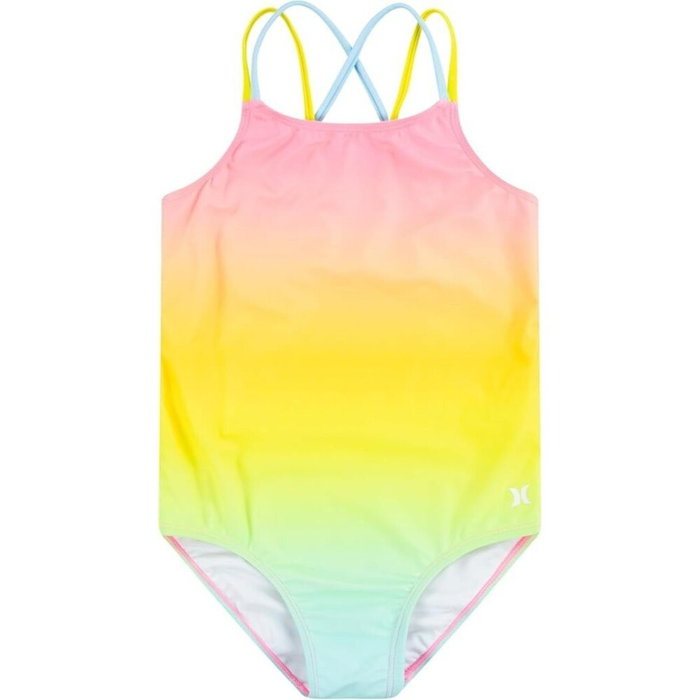 Hurley Girls One Piece Swimsuit Size 6 Pink Flamingo Sleeveless Criss Cross Back
